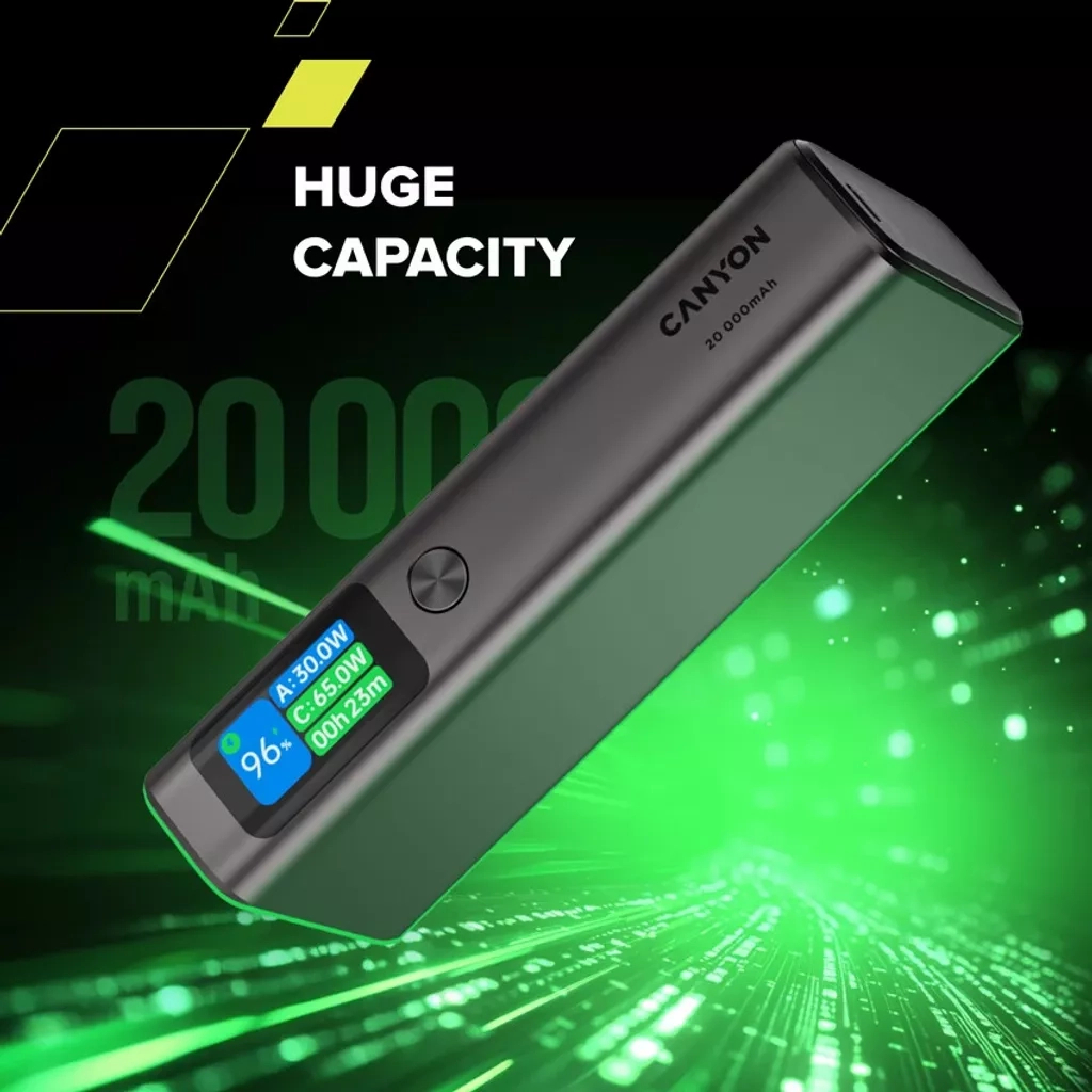 Батарея універсальна Canyon 20000mAh OnPower 230 TFT PD/130W Dark Grey (CNS-CPB230DG) - зображення 12