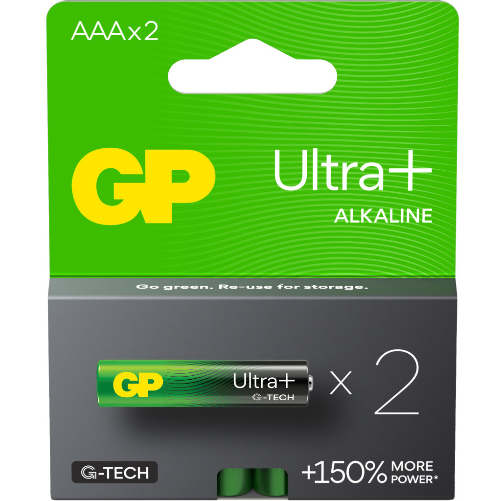 Батарейка Gp AAA LR03 Ultra Plus Alcaline * 2 (24AUP21-SB2 / 4891199218163) - зображення 1