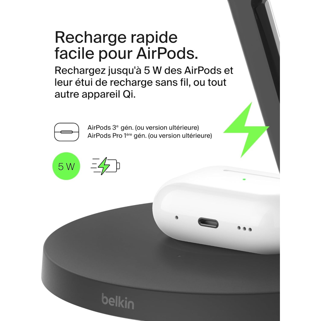 Зарядний пристрій Belkin 3in1 Magnetic Pad Qi2 15W Black (WIZ032KQBK) - зображення 5