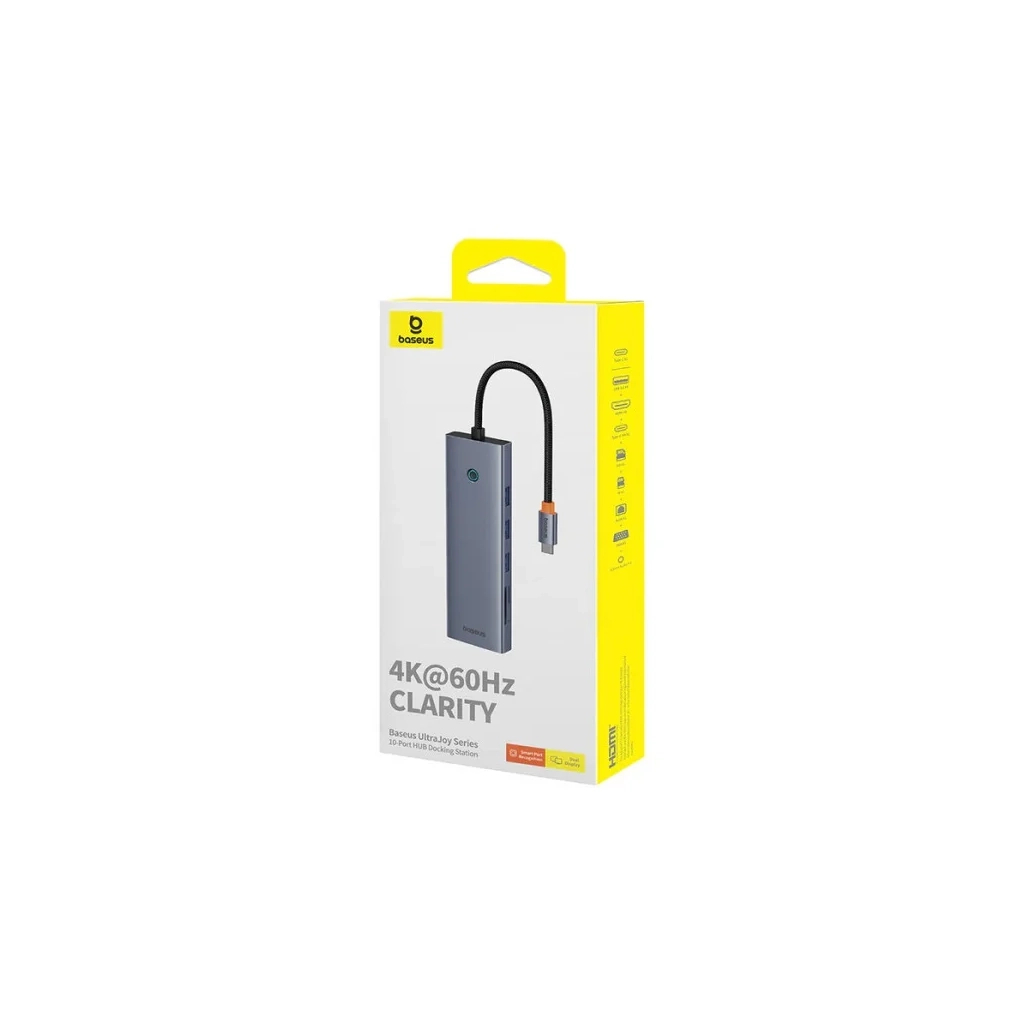 Концентратор Baseus USB-C 10-in-1 HDMI 4K60Hz + VGA + 3xUSB 3.0 + PD + RJ45 1000Mbps + SD/TF + 3.5mm gray (B0005280C811-00) - зображення 5