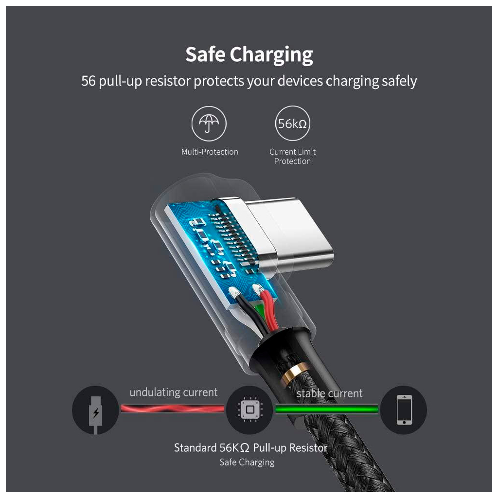 Дата кабель USB 2.0 AM to USB-C 3.0m 3A 90° corner US176 black Ugreen (70875) - зображення 11