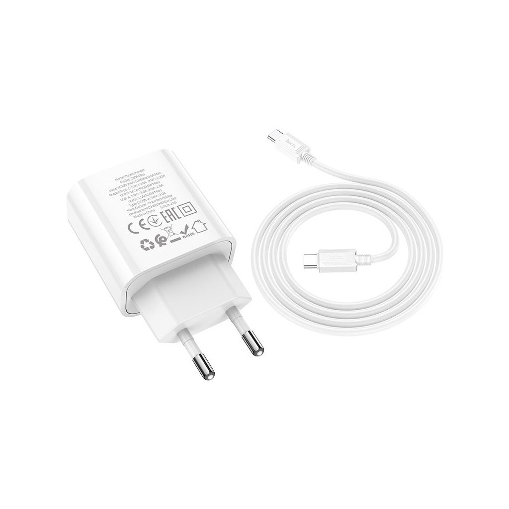 Зарядний пристрій HOCO C80A Plus Rapido PD20W+QC3.0 charger set(C to C) White (6931474779908) - зображення 4