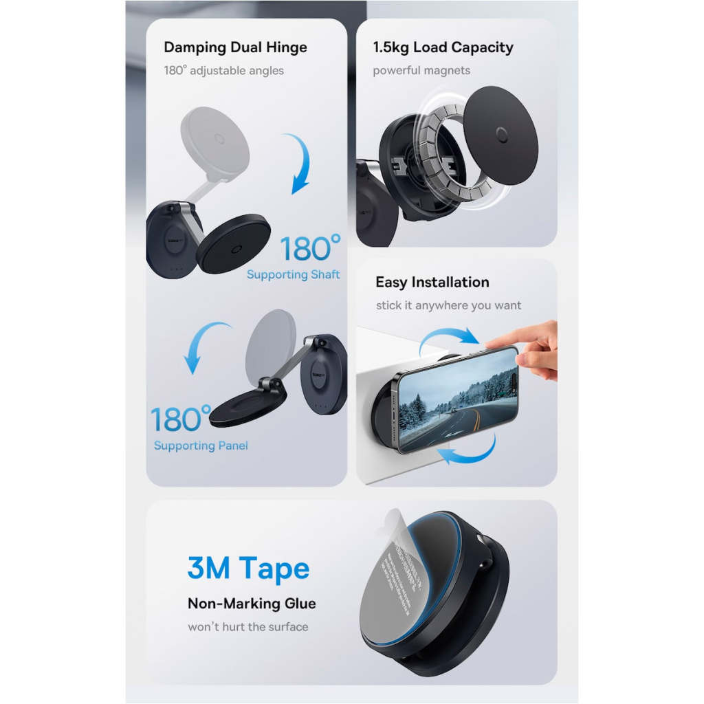 Універсальний автотримач Baseus MagPro Magnetic Foldable Phone Mount Cluster Black (B10564101121-00) - зображення 8