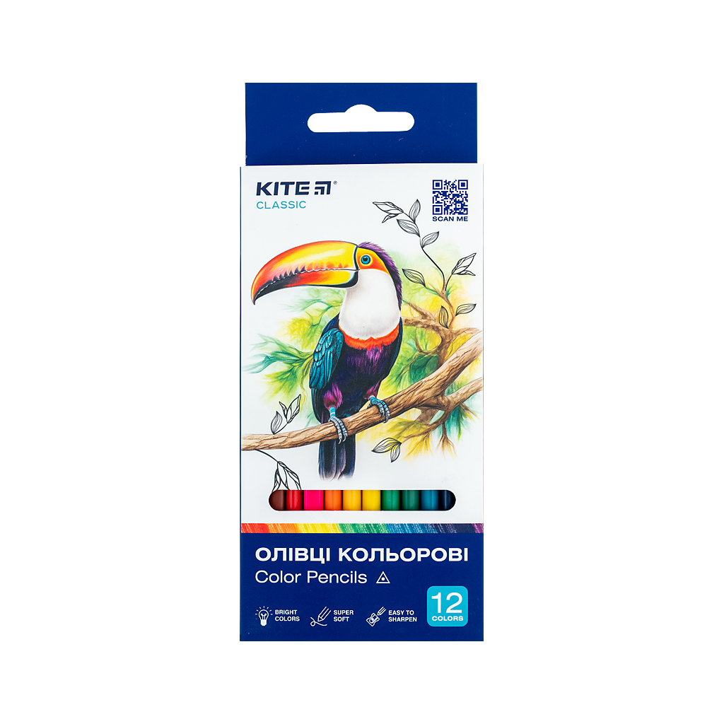 Олівці кольорові Kite Classic тригранні, 12 кольорів (K-053) - зображення 1