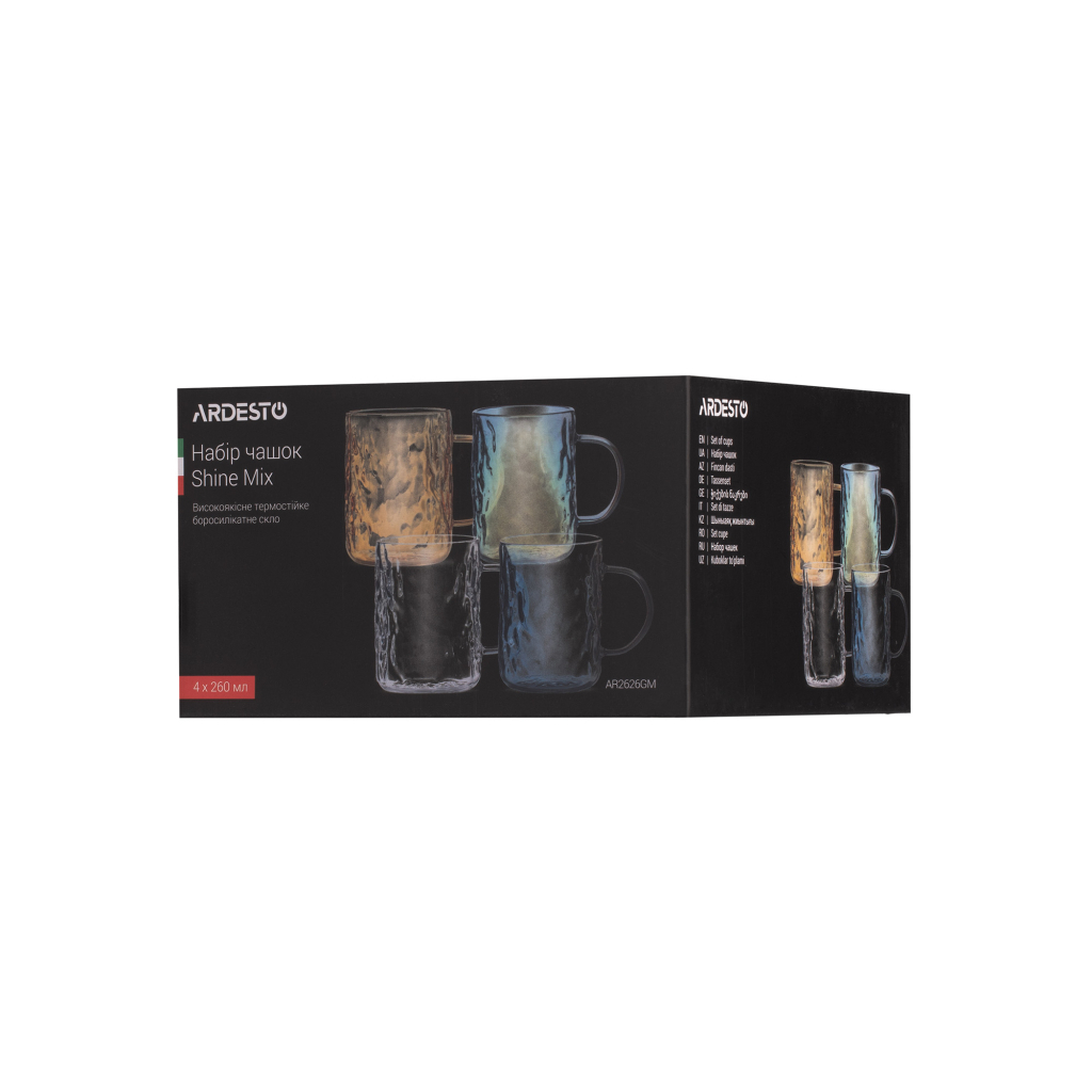 Набір чашок Ardesto Shine mix 260 мл 4 шт прозорий, золотистий, сірий, перламутровий (AR2626GM) - picture 10