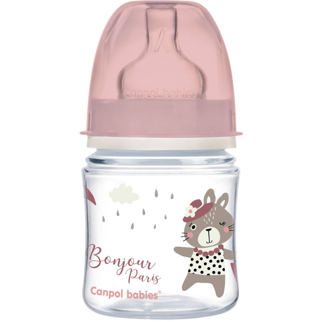 Пляшечка для годування Canpol babies Bonjour Paris з широким отвором 120 мл Рожева (35/231_pin) - зображення 1