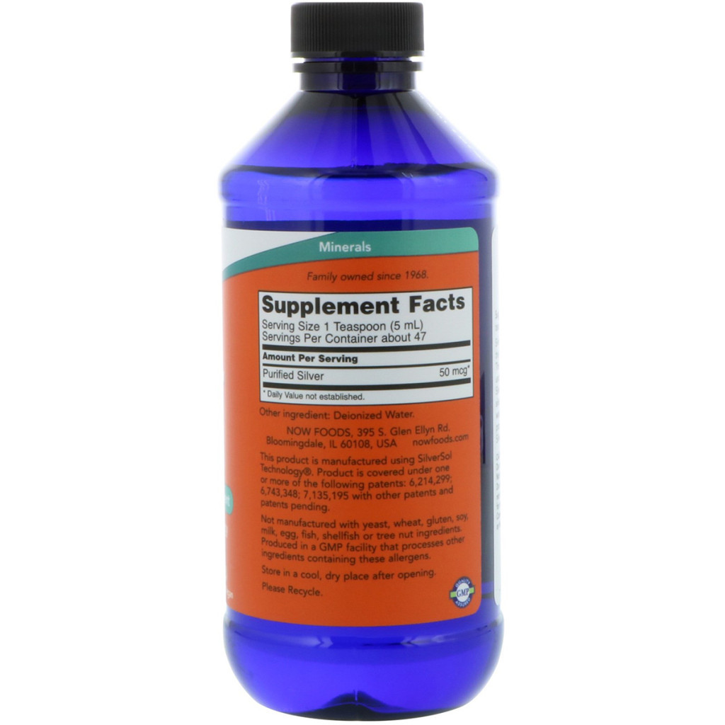 Мінерали Now Foods Колоїдне Срібло, Silver Sol, 8 рідких унцій (237 мл) (NOW-01408) - зображення 2