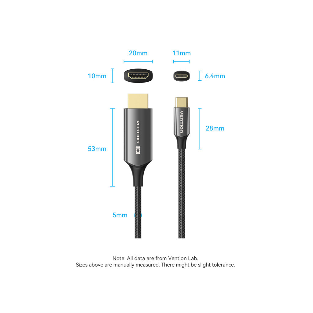 Кабель мультимедійний USB-C 3.1 to HDMI 1.8m 8K 60 Гц Zinc Alloy TPE Black Vention (CRCBAC) - изображение 7