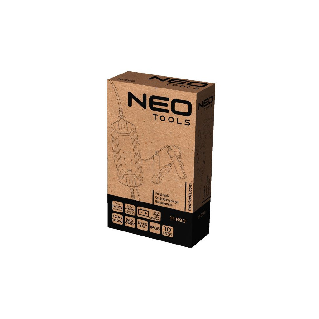 Зарядний пристрій для автомобільного акумулятора Neo Tools 10А/160Вт, 3-200Ач, для STD/AGM/GEL/LiFePO4 (11-893) - зображення 2