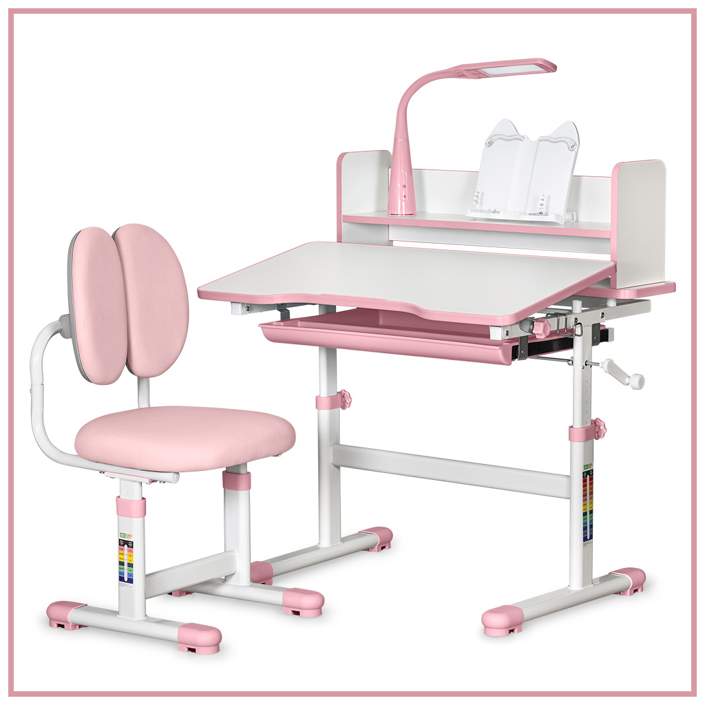 Парта зі стільцем ErgoKids Pink  (+ поличка та лампа) (BD-24 PN) - изображение 3
