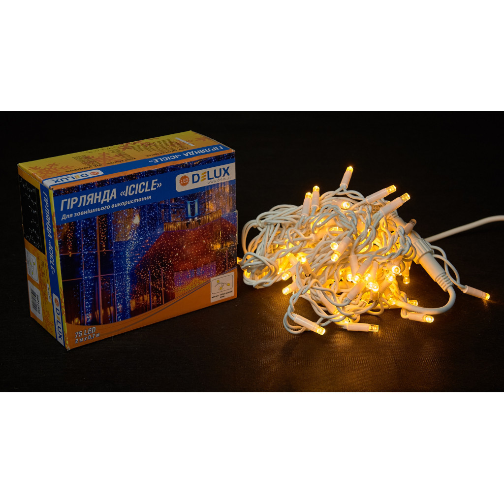 Гірлянда Delux Icicle 75LED IP44 EN Жовтий/Білий 2 x 0.7 м (90016590) - зображення 2