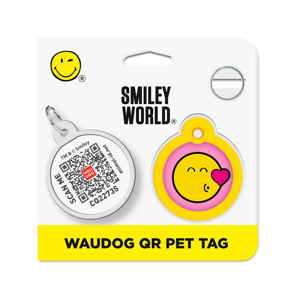 Адресник для тварин WAUDOG Smart ID з QR паспортом "Смайли на рожевому", коло 30 мм (230-0187) - изображение 5