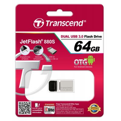 USB флеш накопичувач Transcend 64GB JetFlash OTG 880 Metal Silver USB 3.0 (TS64GJF880S) - зображення 5