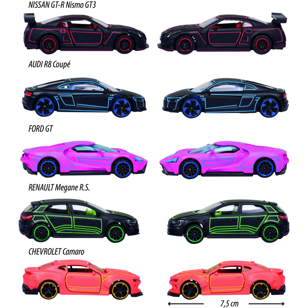 Машина Majorette Набір металевих Яскравий гонщик з неоновими елементами 7.5 см, 5 штук (2053179) - зображення 3