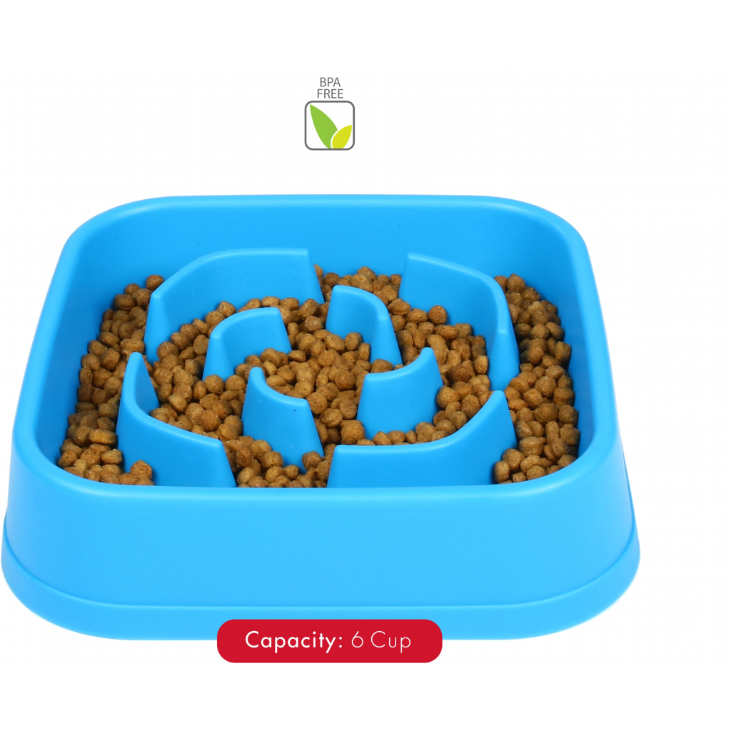 Посуд для собак Dexas Силіконова квадратна миска Slow Maze Feeder для повільного годування 1.44 л блакитна (0084297309749) - зображення 4