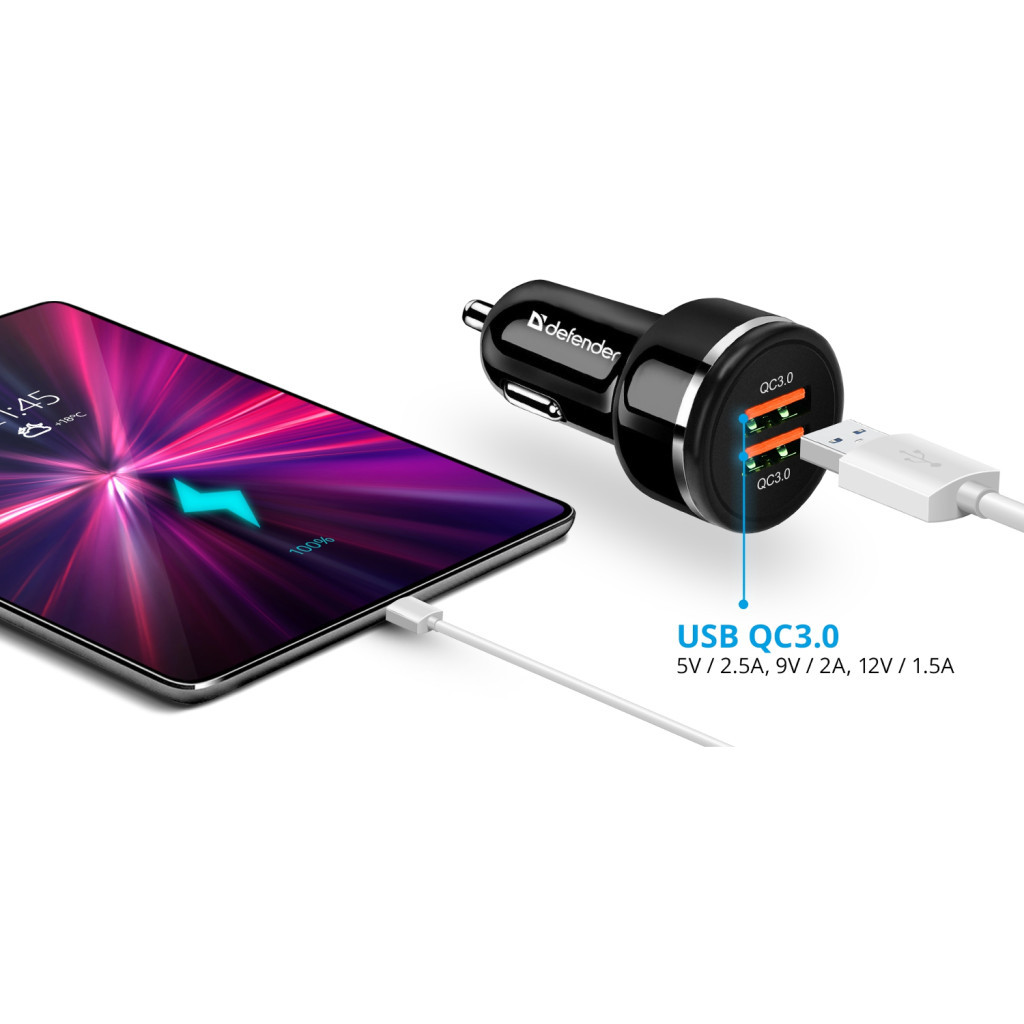 Зарядний пристрій Defender UCA-80 black, 2xUSB, QC3.0, 36W (83832) - зображення 3