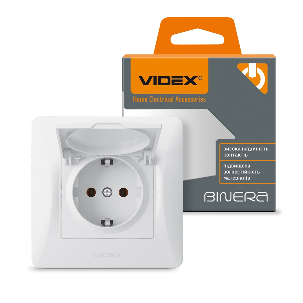 Розетка Videx BINERA 1ая із заземленням і кришкою (VF-BNSK) - изображение 4