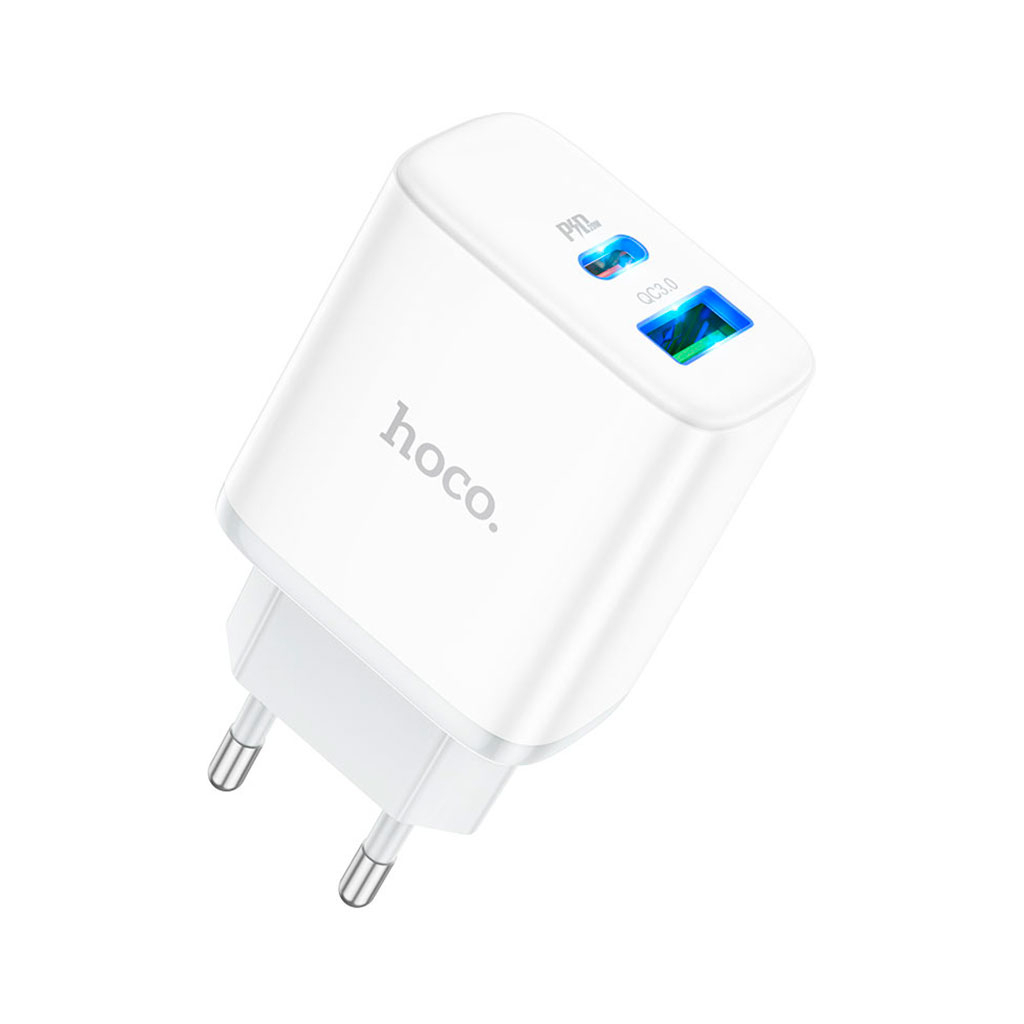 Зарядний пристрій HOCO C105A Stage 1xUSB-C PD20W + 1xUSB QC3.0 + cable USB-C to Lightning White (6931474782939) - зображення 6