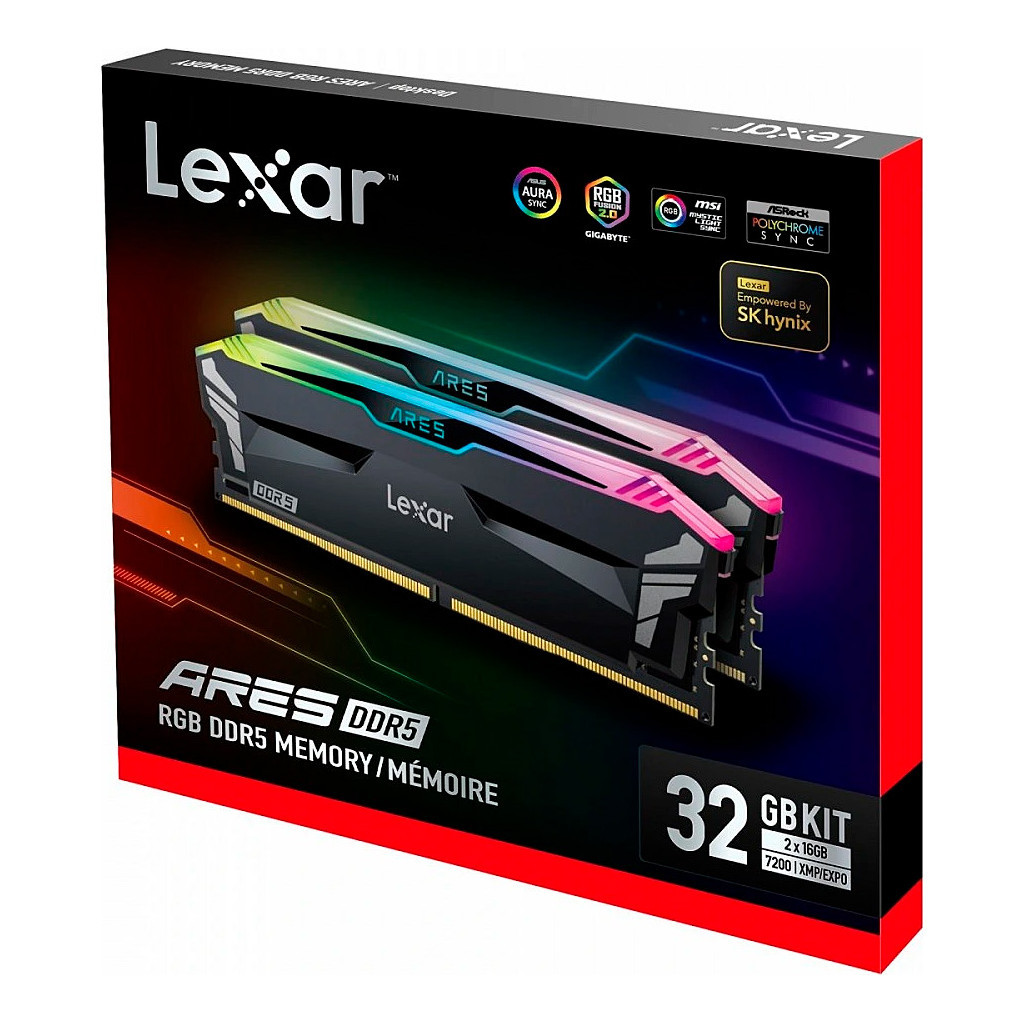 Модуль пам'яті для комп'ютера DDR5 32GB (2x16GB) 7200 MHz Ares RGB Black Lexar (LD5U16G72C34LA-RGD) - зображення 5