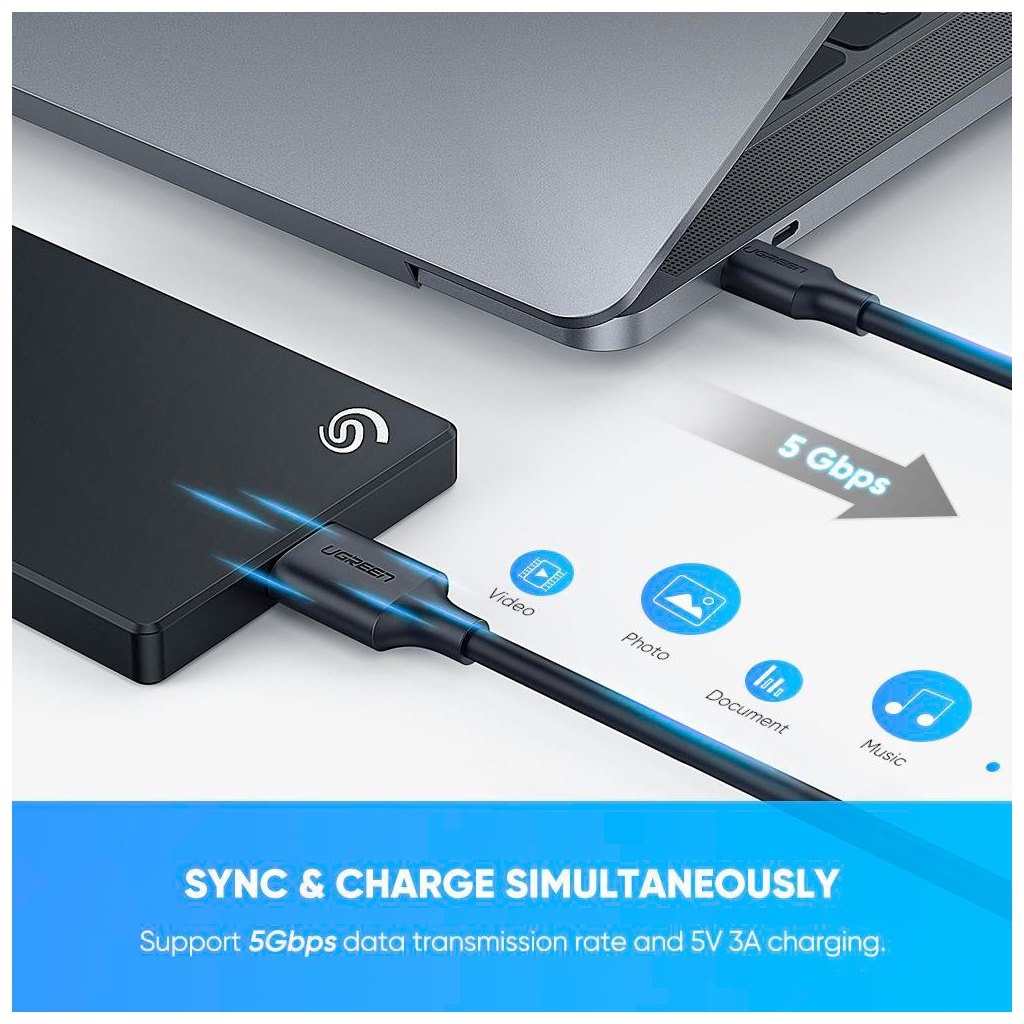 Дата кабель USB-C 3.1 to Micro USB 3.0 1.0m 3A US312 black Ugreen (20103) - зображення 8