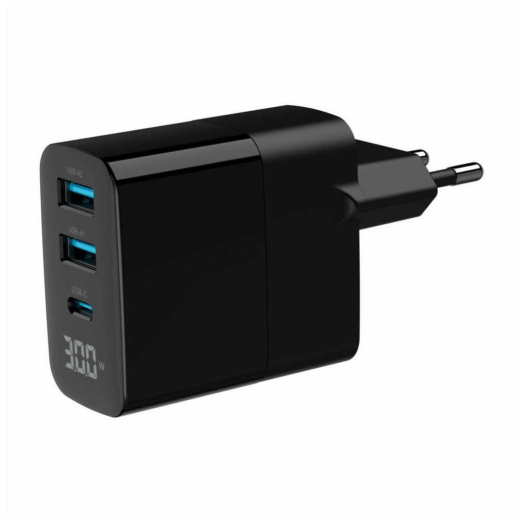 Зарядний пристрій Gembird 2хUSB-A (QC3.0 18W) + 1хType-C (PD20W) LCD black (TA-UC-PDQC30LCD-BK-02) - зображення 5