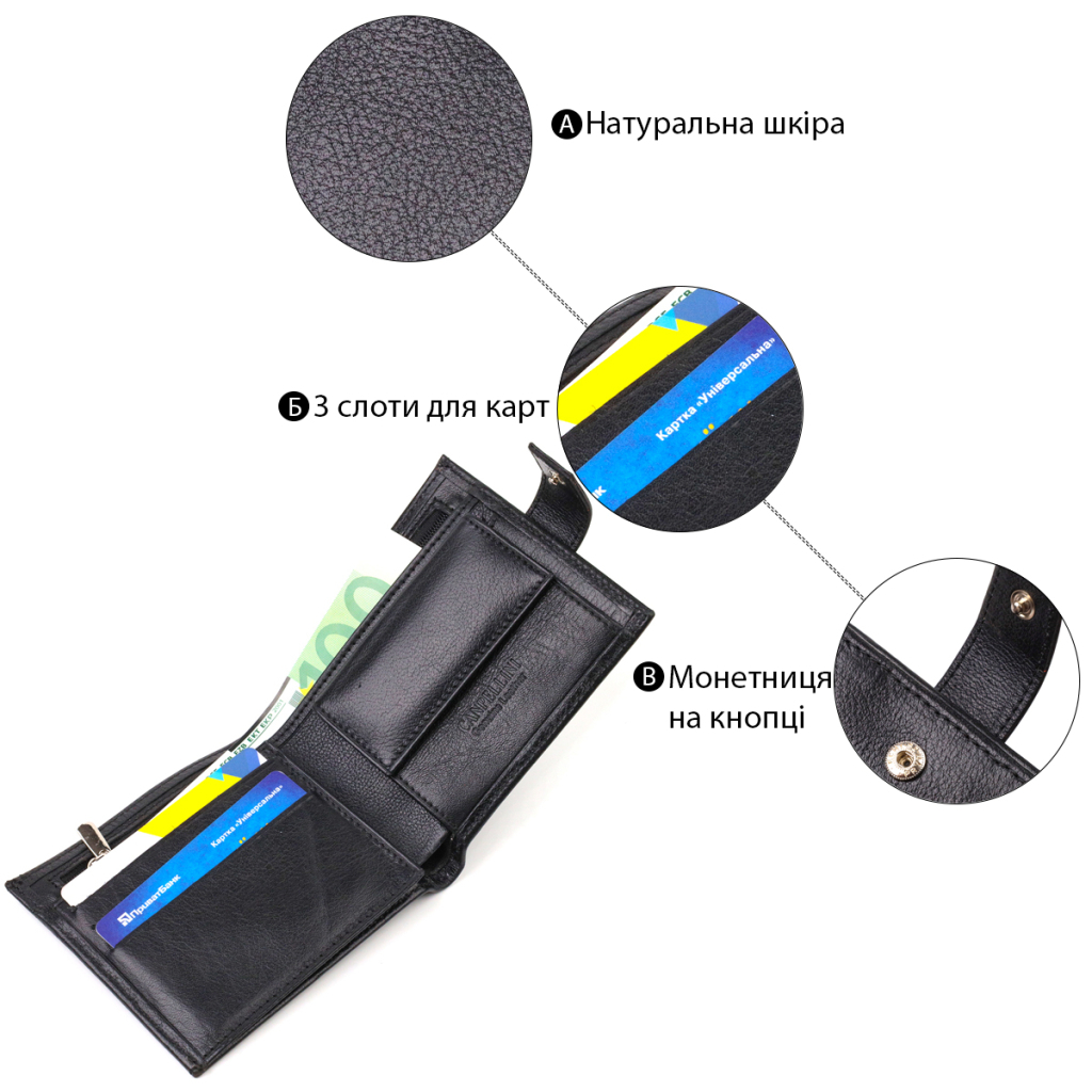 Гаманець Canpellini З натуральної шкіри Чорний (21877) - зображення 4
