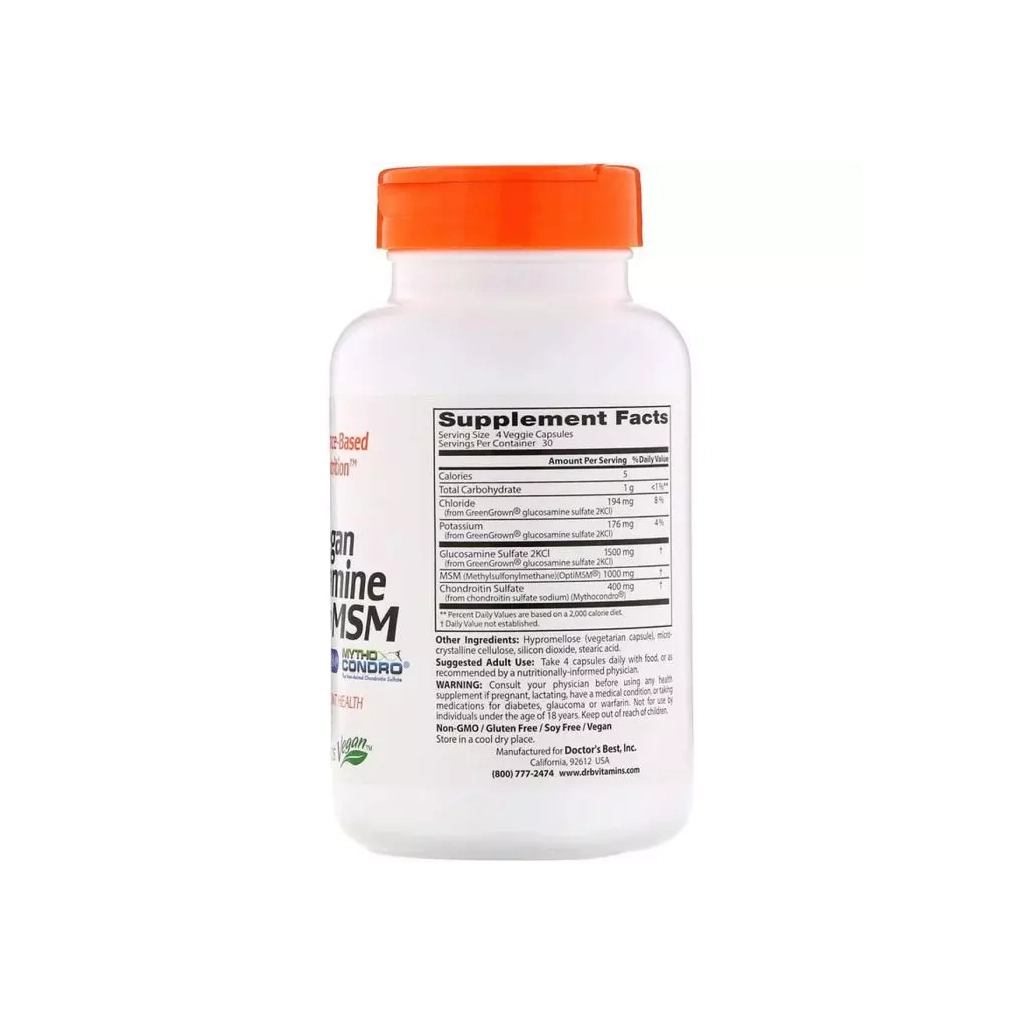 Вітамінно-мінеральний комплекс Doctor's Best Вегетаріанський Глюкозамін Хондроітин і МСМ, Glucosamine Cho (DRB-00500) - зображення 2