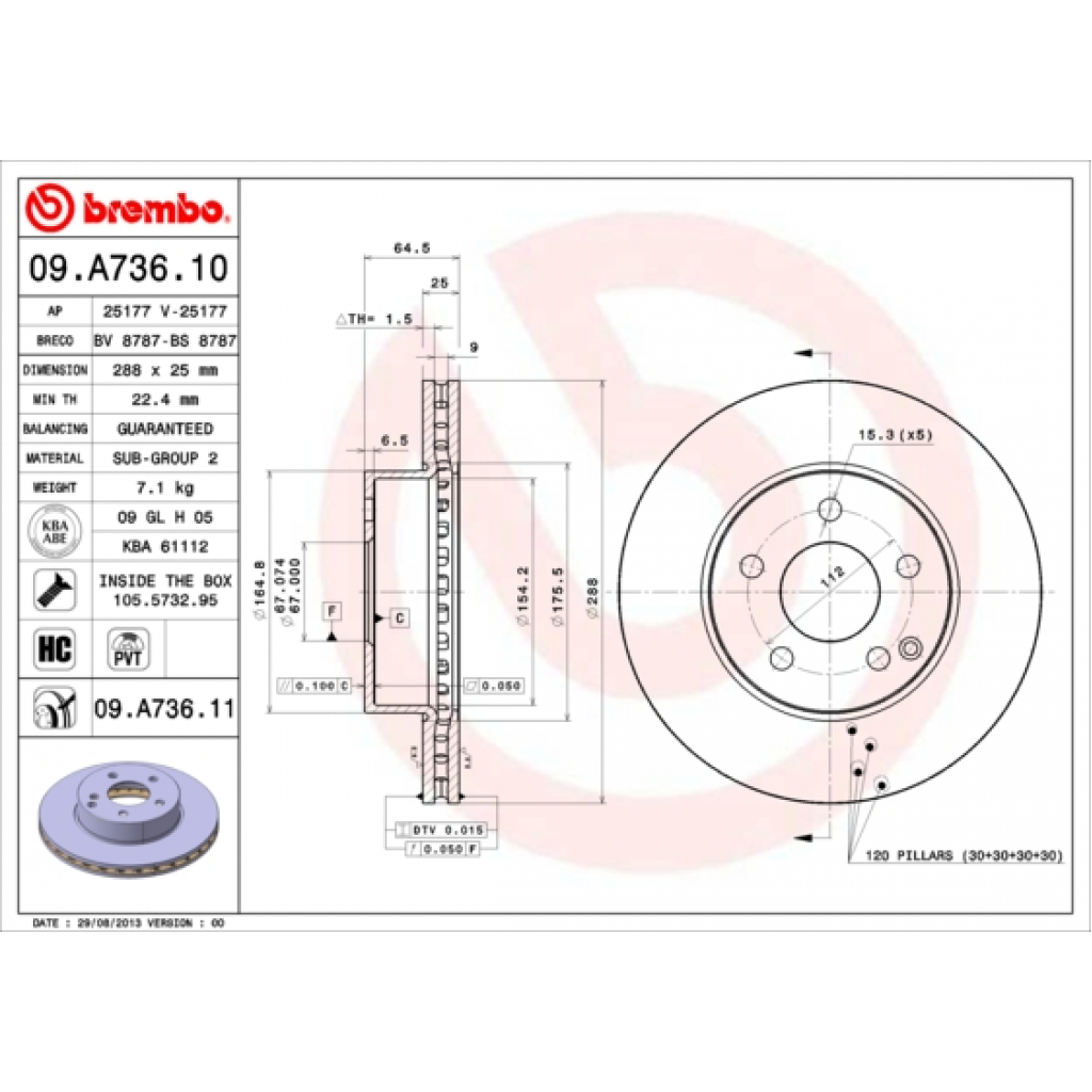 Гальмівний диск Brembo 09.A736.11 - зображення 1