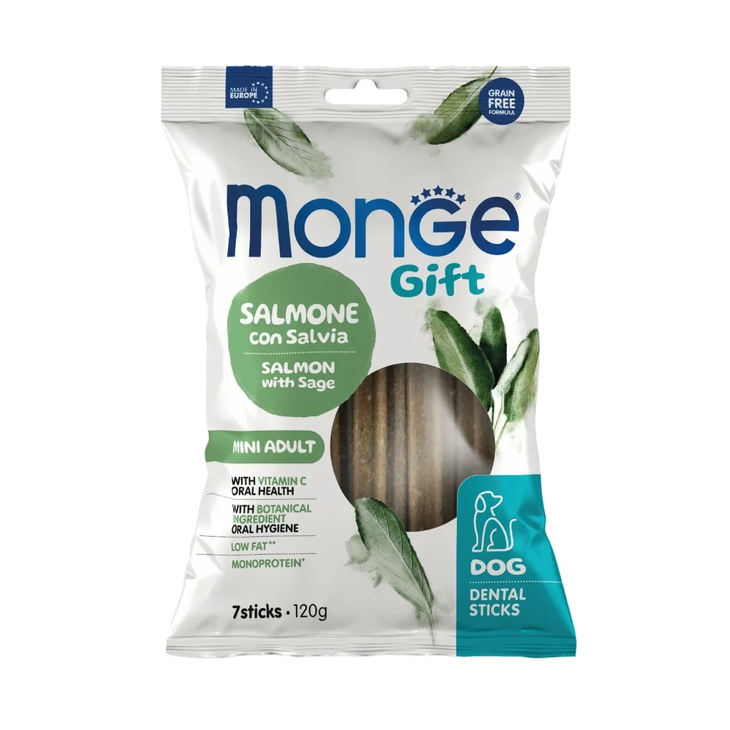 Ласощі для собак Monge Gift Dog Mini лосоcь з шавлією 120 г (8009470085564) - зображення 1