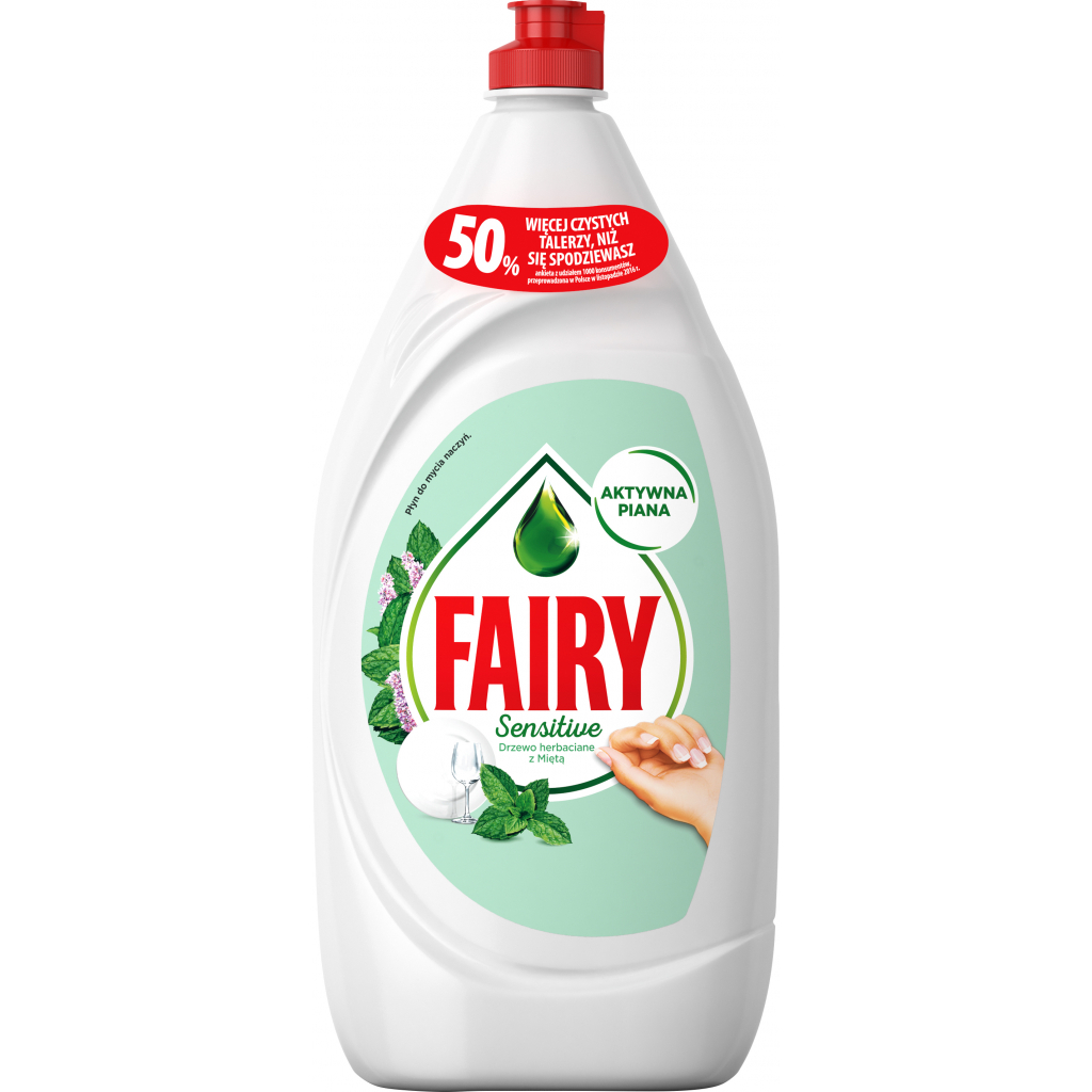 Засіб для ручного миття посуду Fairy Ніжні руки Чайне дерево і М'ята 1.35 л (8001090622044) - зображення 1