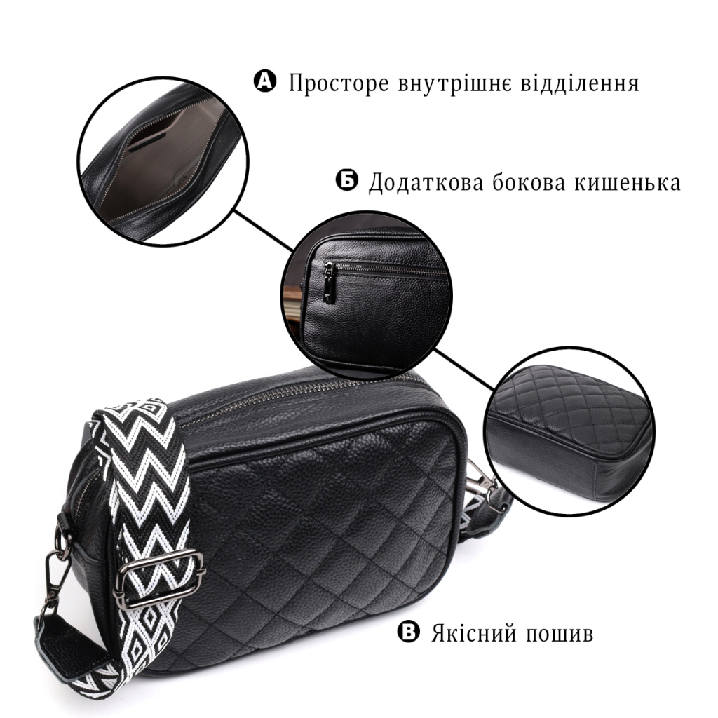 Сумка Vintage Шкіряна жіноча через плече на одне відділення Чорна (22387) - зображення 4