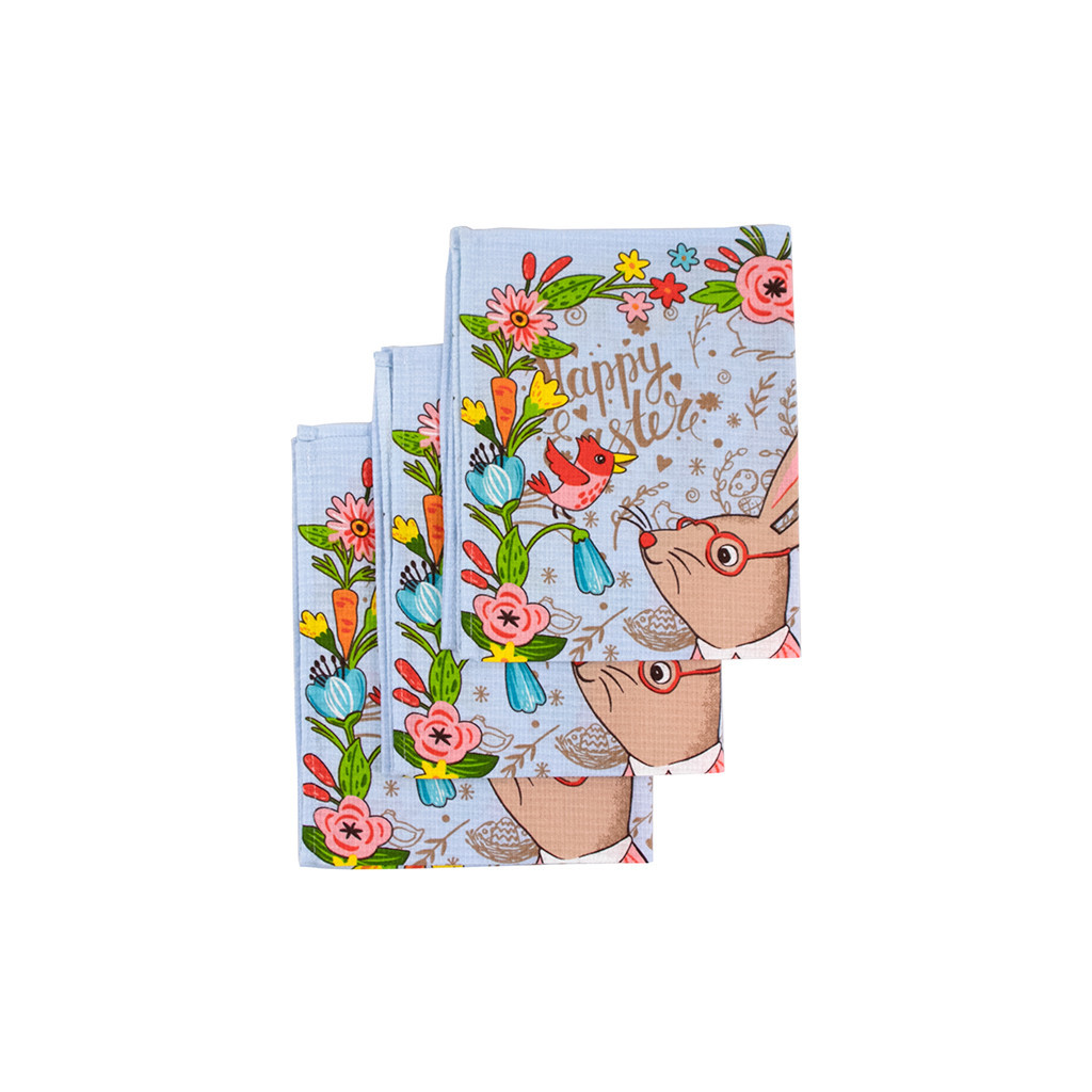 Рушник Руно Набір вафельних Великодній Зайчик блакитний 45х60 см 3 шт (710Т_ Пасхальний Зайчик блакитний) - зображення 3