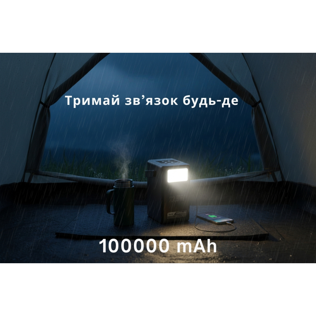 Батарея універсальна HOCO 100000mAh Endure 22.5W PD, QC, LED Lamp, Black (DB03 / 714721) - зображення 7