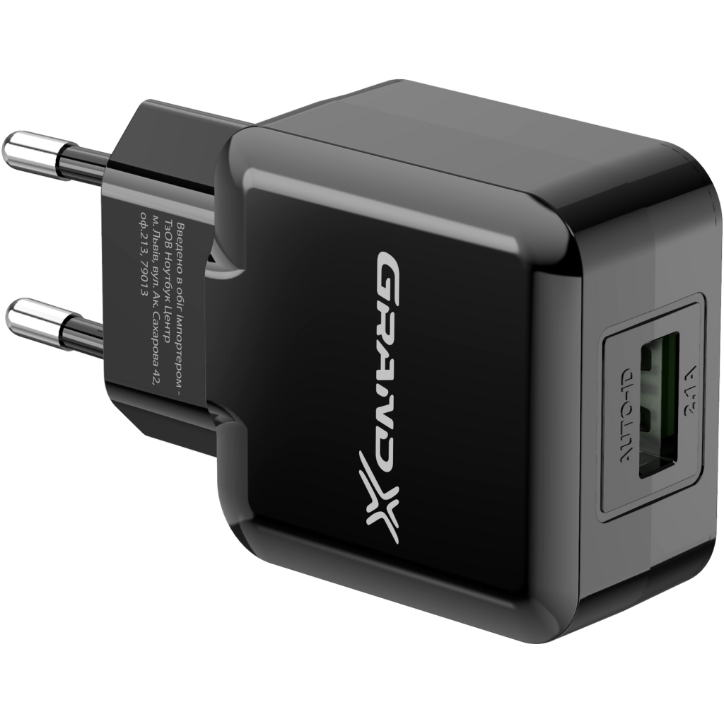 Зарядний пристрій Grand-X 1*USB, 2,1A, Black, + cable USB -> Lightning, Cu, 2.1А, 1m (CH03LTB) - зображення 2