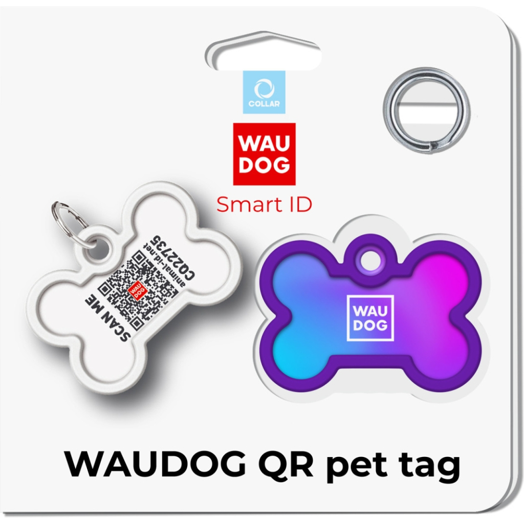 Адресник для тварин WAUDOG Smart ID з QR паспортом "Градієнт фіолетовий", кістка 40х28 мм (231-4034) - зображення 5