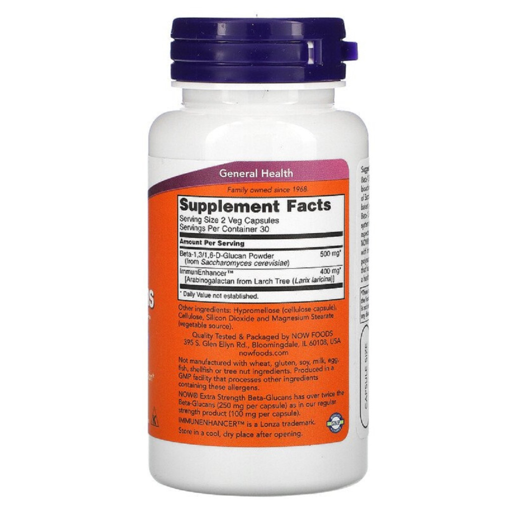Вітамінно-мінеральний комплекс Now Foods Бета-Глюкани з ImmunEnhancer посиленої дії, 250 Мг, 60 Вег (NOW-03033) - зображення 2