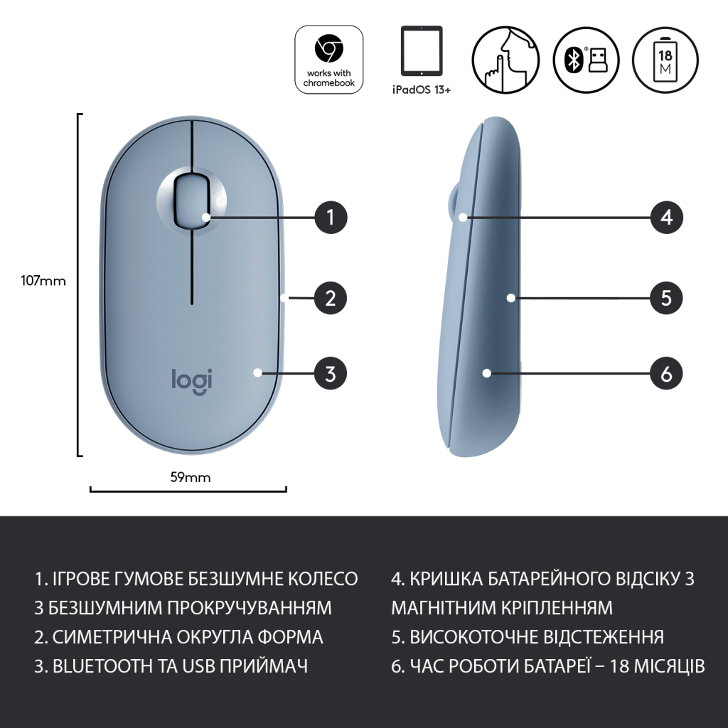 Мишка Logitech M350 Wireless Blue Grey (910-005719) - зображення 6