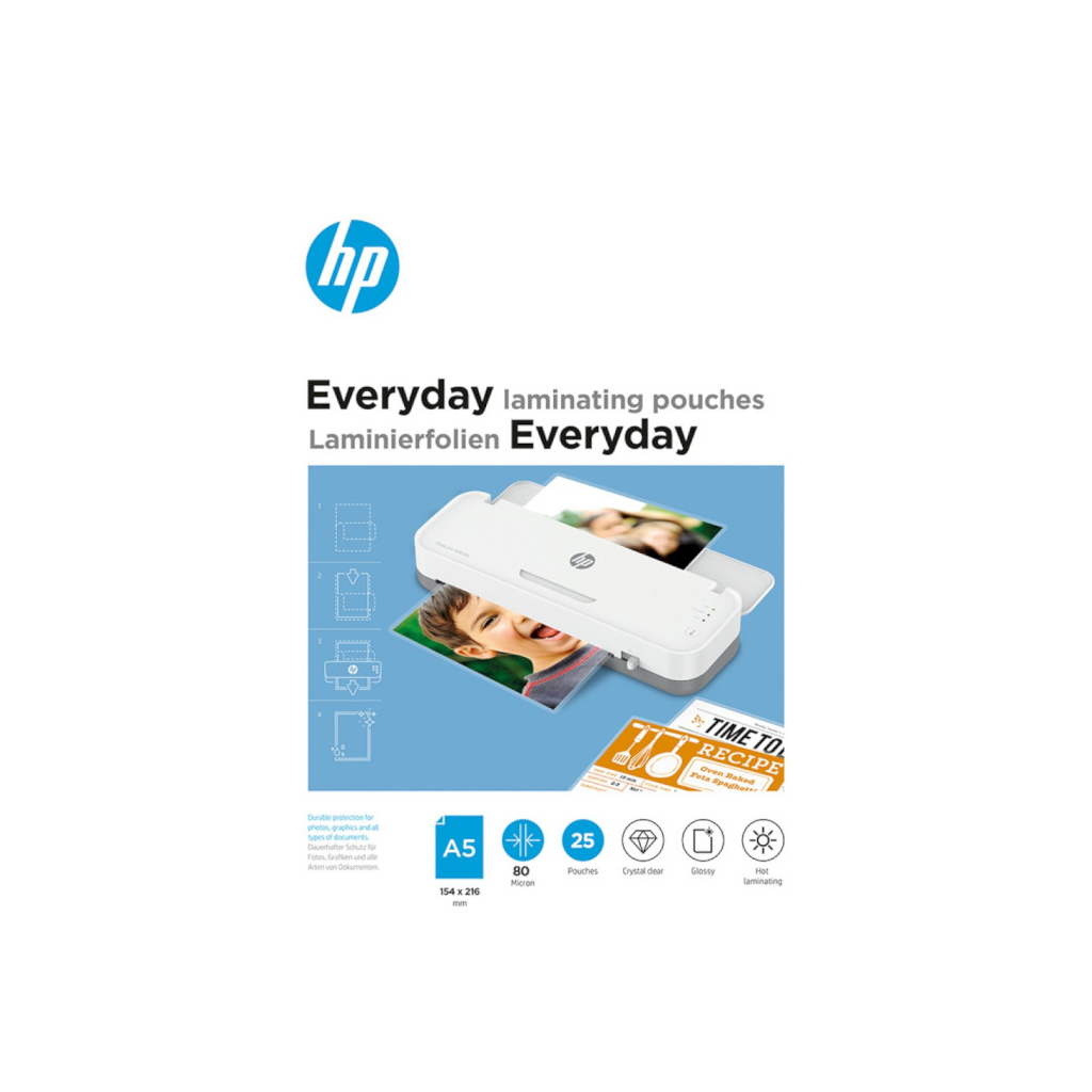 Плівка для ламінування HP Everyday Laminating Pouches, A5, 80 Mic, 154 x 216, 25 pcs (9155) (838141) - изображение 1