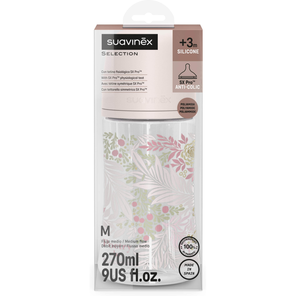 Пляшечка для годування Suavinex Poetry, 270 мл, фізіологічна соска середній потік, світло-рожева (308969) - зображення 3