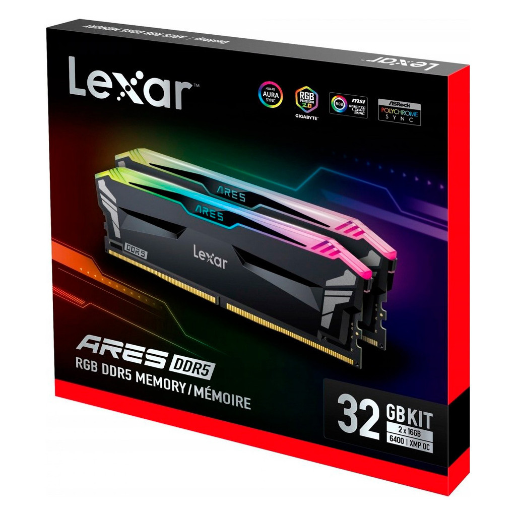 Модуль пам'яті для комп'ютера DDR5 32GB (2x16GB) 6000 MHz Ares RGB Black Lexar (LD5BU016G-R6000GDLA) - изображение 5