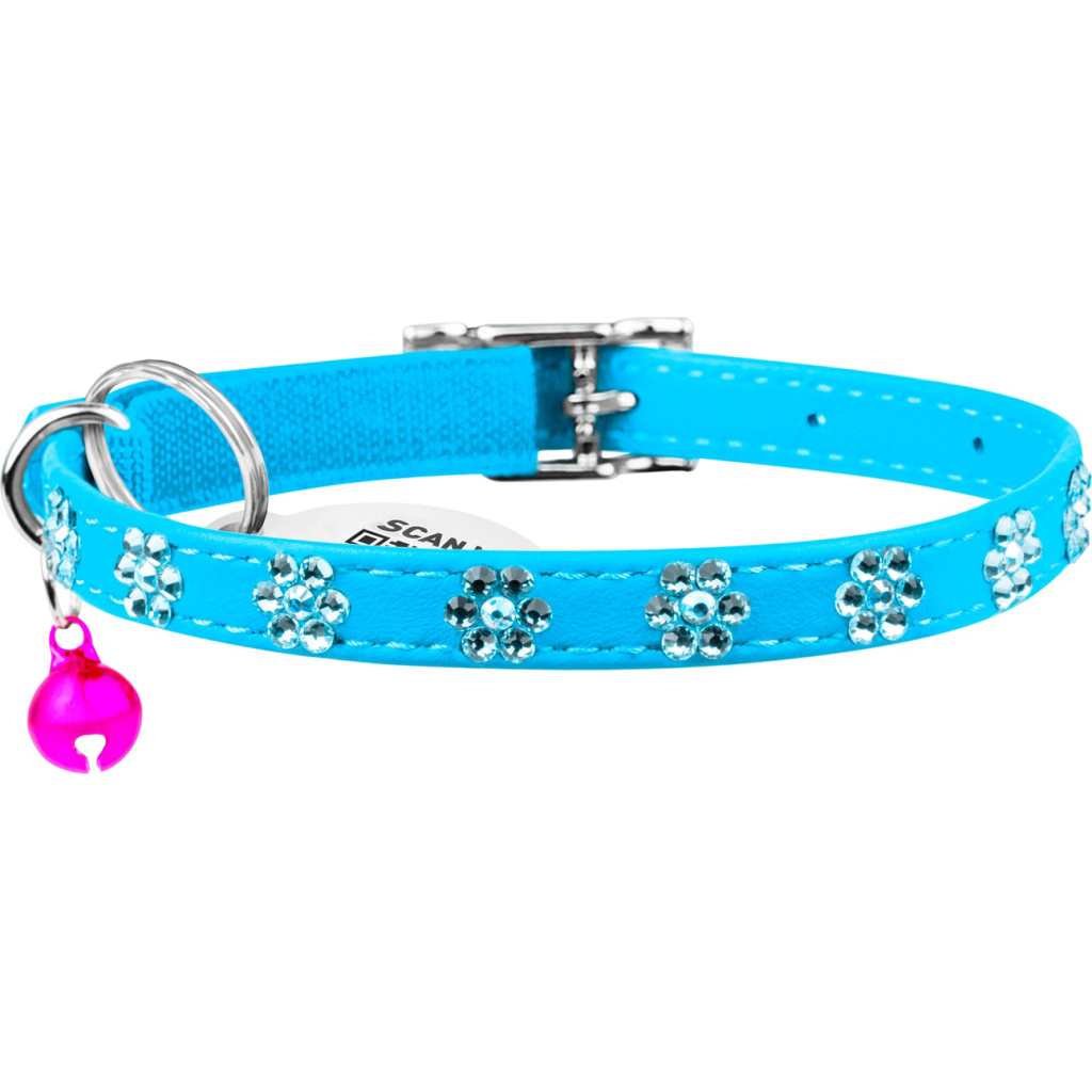 Нашийник для тварин WAUDOG GLAMOUR "Квіточка" з резинкою і стразами для кішок (блакитний) (32552) - зображення 2