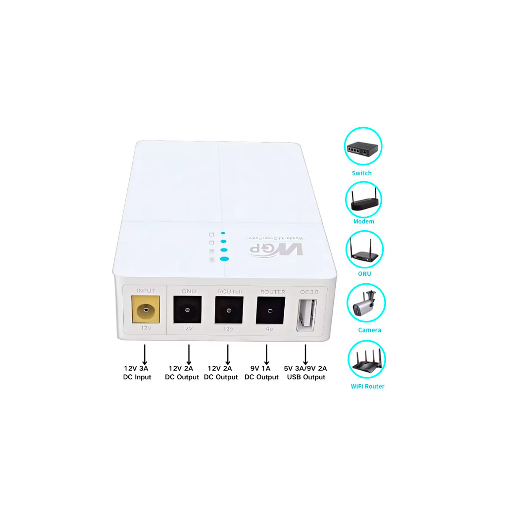 Пристрій безперебійного живлення RCI для роутера WGP 27W вх:5.5x2.1, вих:5.5x2.5 12V/2A, 9V/1A, USB (UPS302 / 560580) - зображення 3