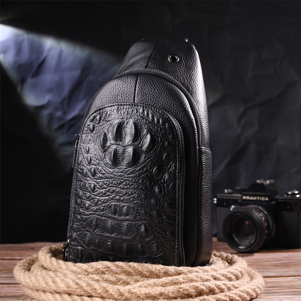 Сумка Vintage Слінг з натуральної фактурної шкіри Чорна (21400) - зображення 9