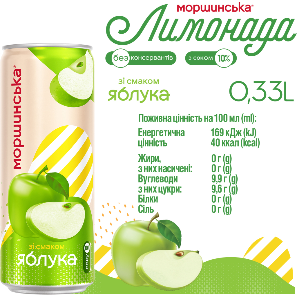 Напій Моршинська соковмісний Лимонада зі смаком Яблука 0.33 л (4820017002844) - изображение 6