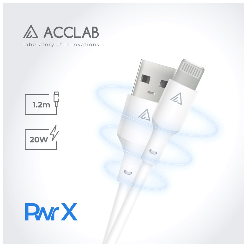 Дата кабель USB 2.0 AM to Lightning 1.2m PwrX 20W ACCLAB (1283126559549) - зображення 3