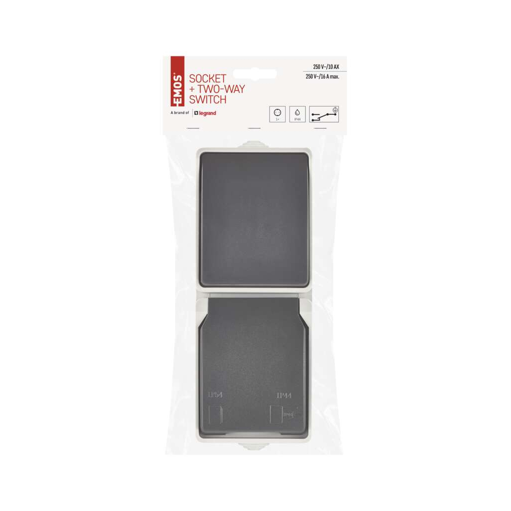 Розетка EMOS + вимикач прохідний вертикальний зовнішній сірий IP44 (A1396.4) - зображення 4