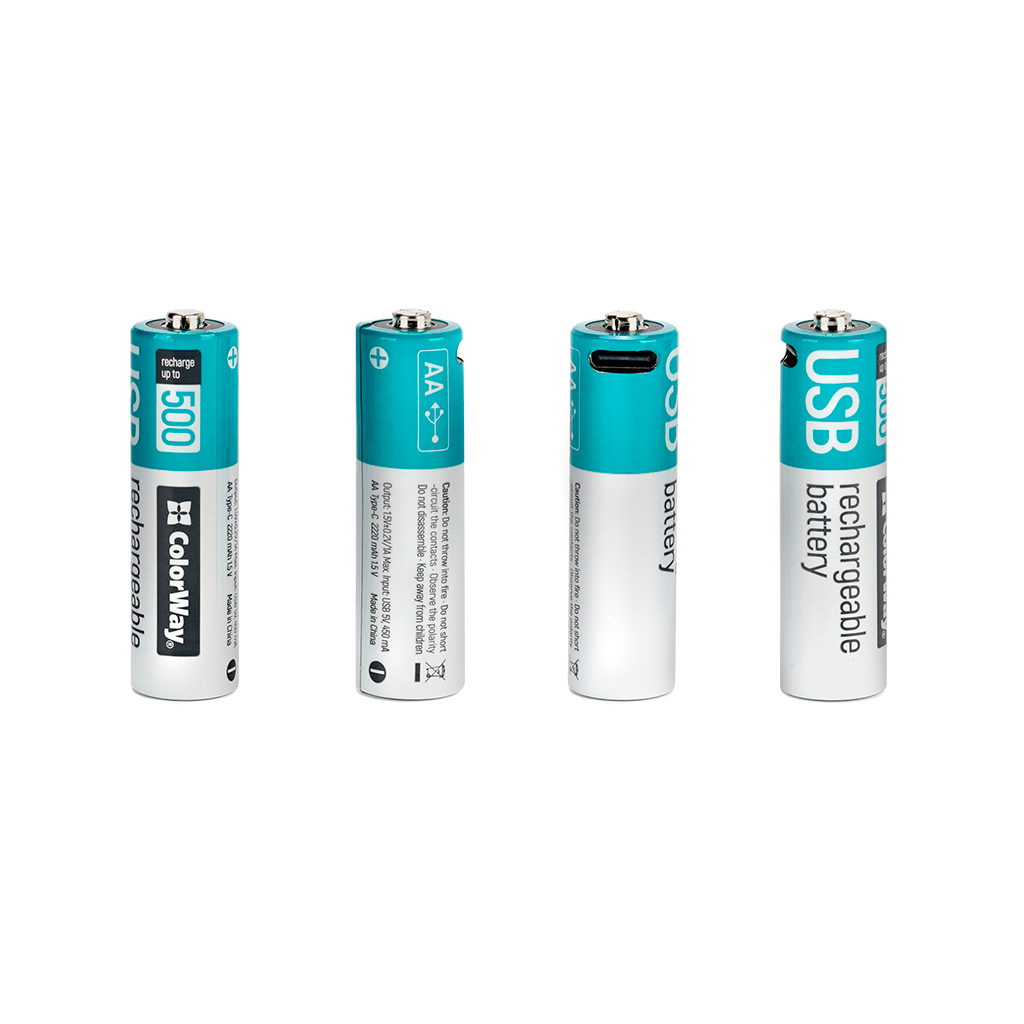 Акумулятор ColorWay AA USB-С 2220 mAh 1.5V (2шт) (Li-Polymer) (CW-UBAA-10) - зображення 3
