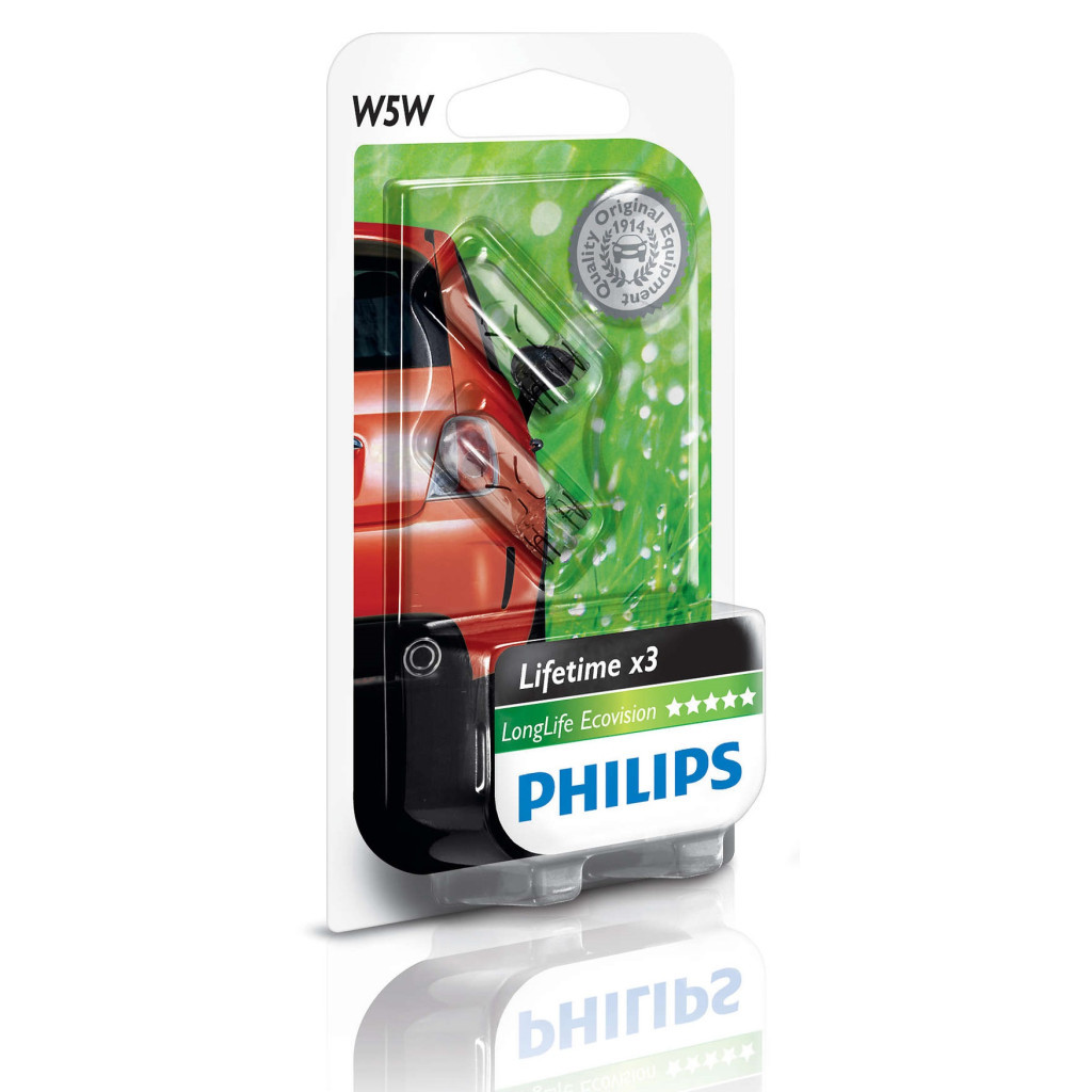 Автолампа Philips W5W LongLife EcoVision, 2шт/бл. (12961LLECOB2) - зображення 3