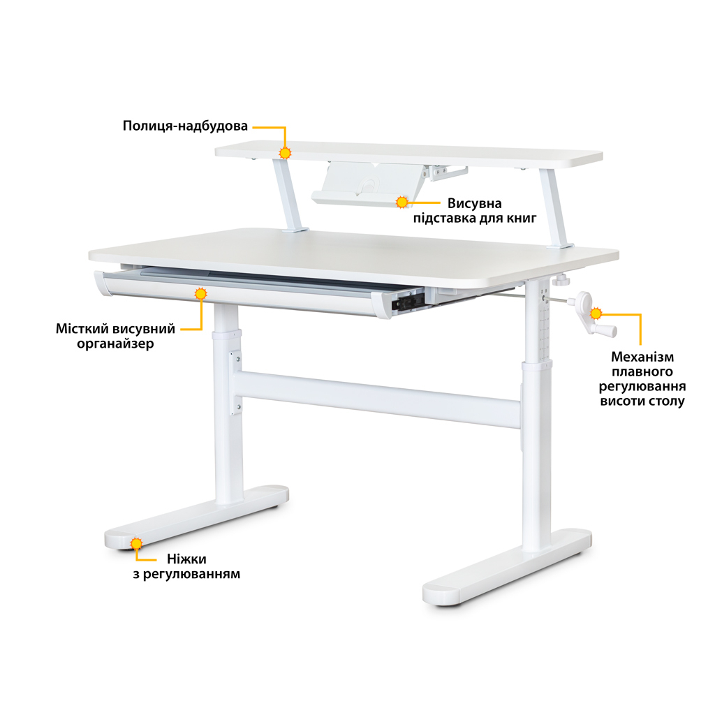 Парта ErgoKids з полицею S50 XL White (TH-210 W + BD-S50 XL) - зображення 2