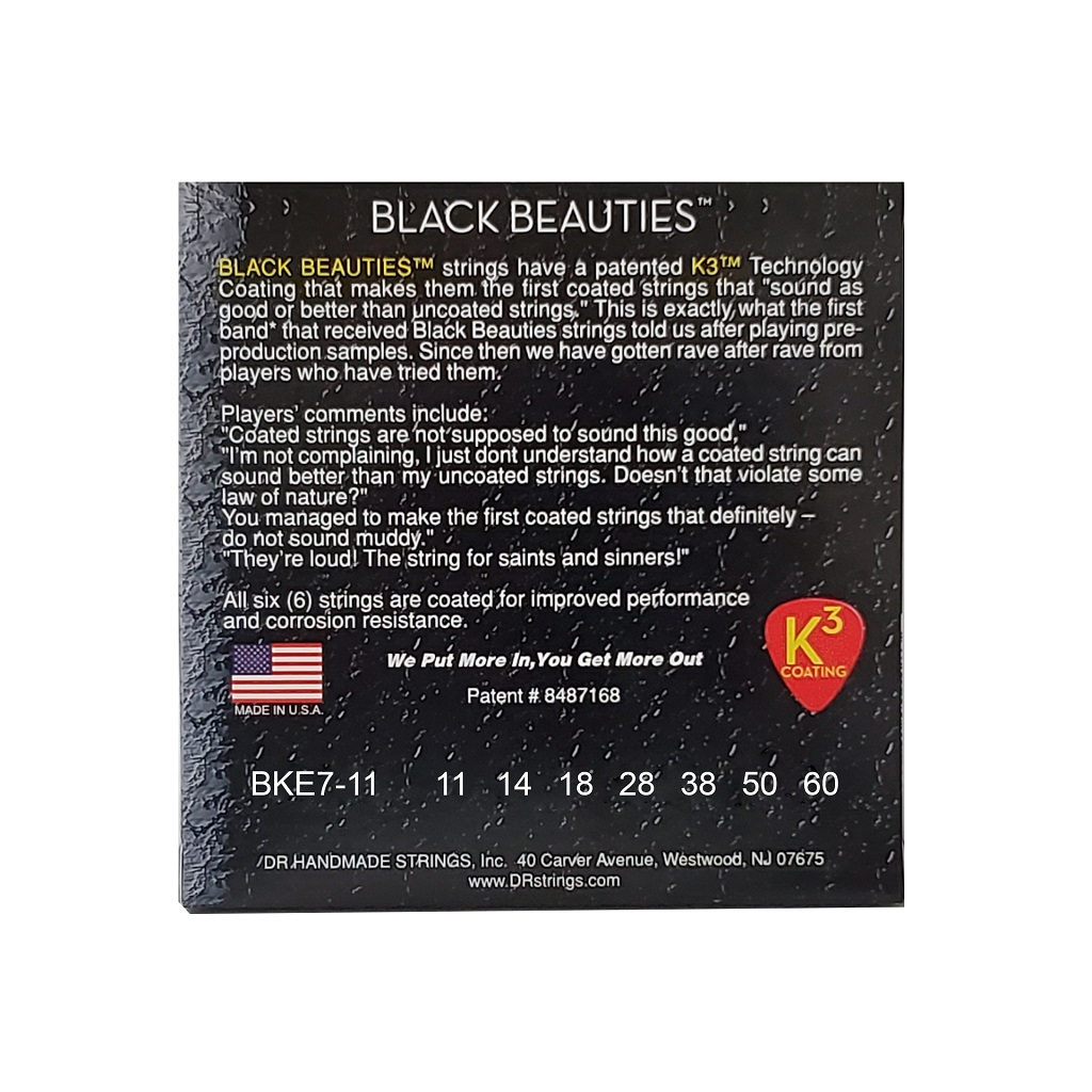 Струни для гітари DR Strings Black Beauties Electric - Extra Heavy 7-String (11-60) (BKE7-11) - зображення 3